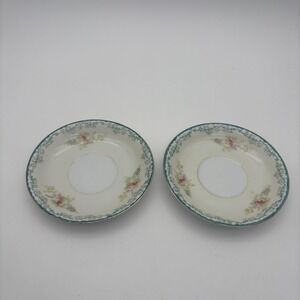 Vintage Empress China Saucers Pair Hand Painted Japan Floral Teal Gold Trim